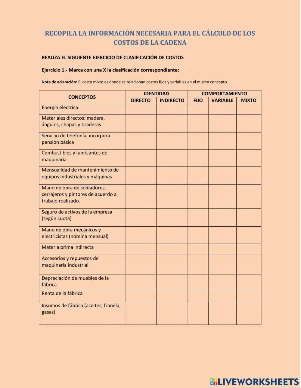 Clasifica costos de producción