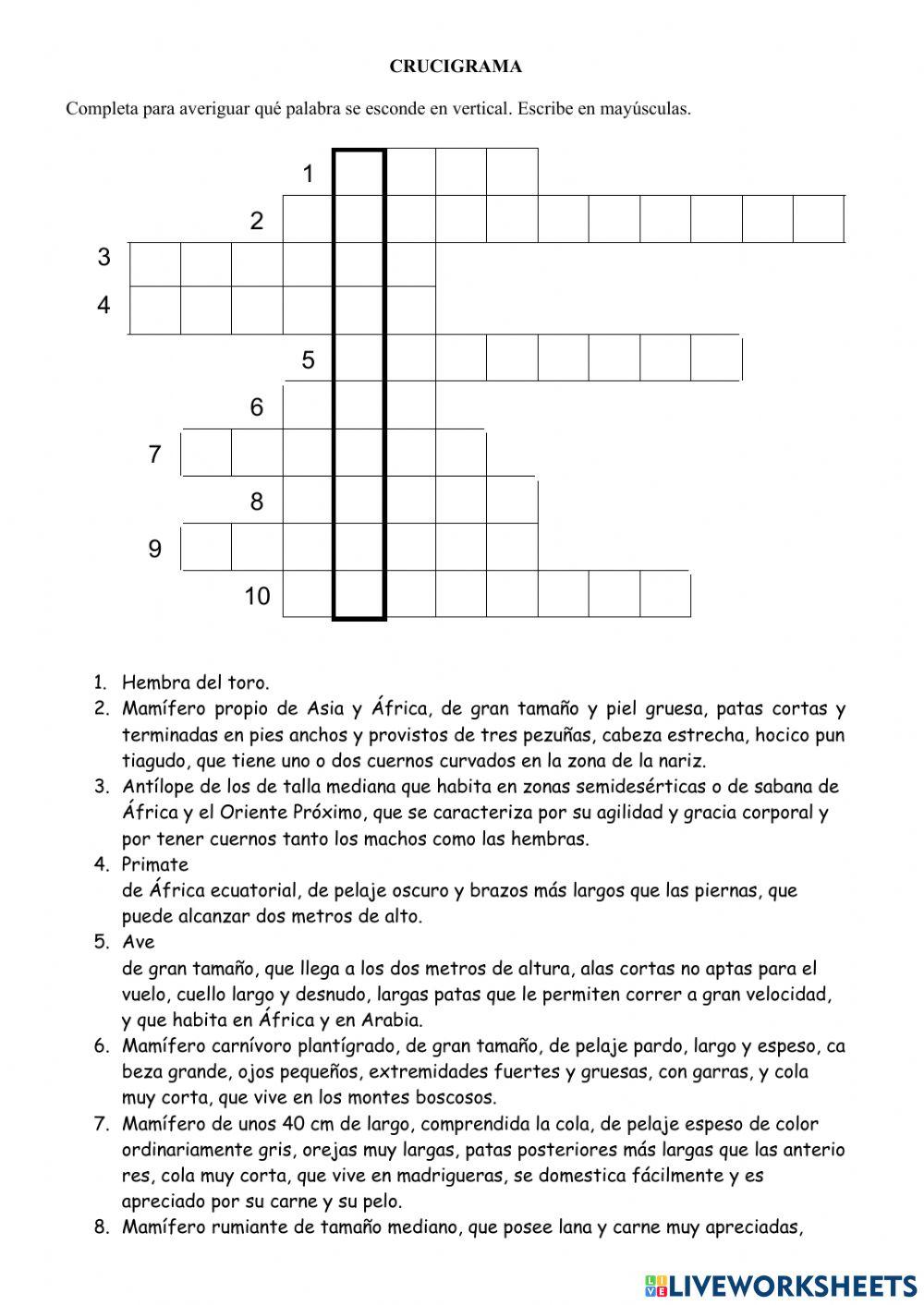 Crucigrama animales