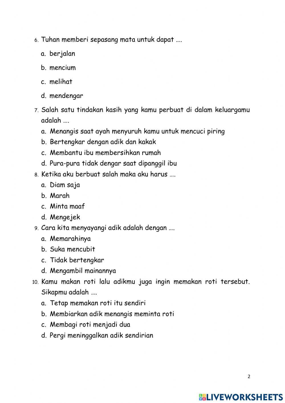 Mid semester Christian Grade 1