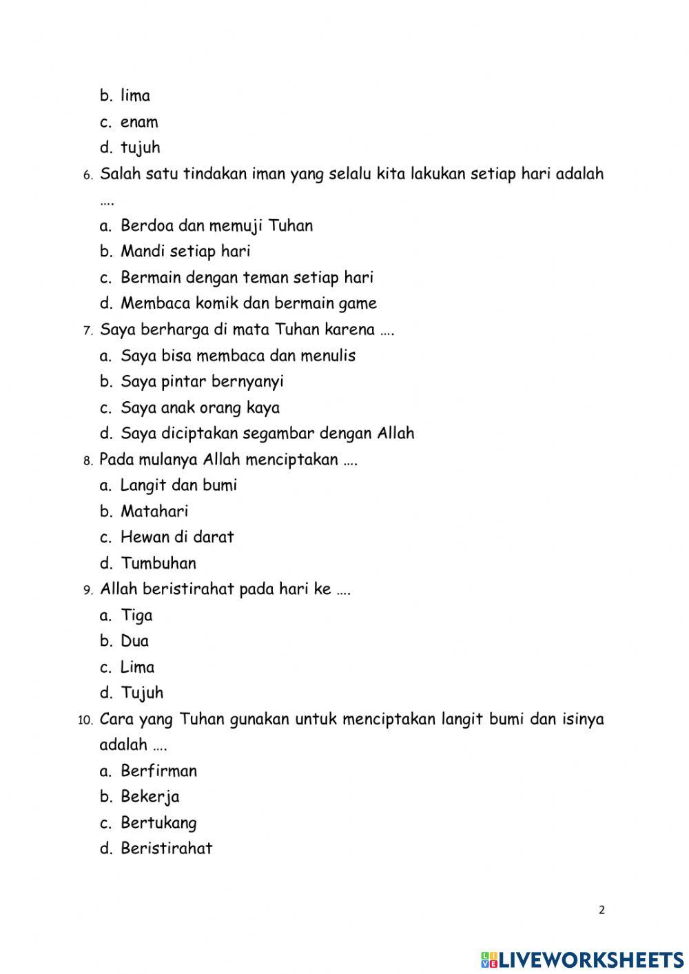 Mid semester Christian grade 3