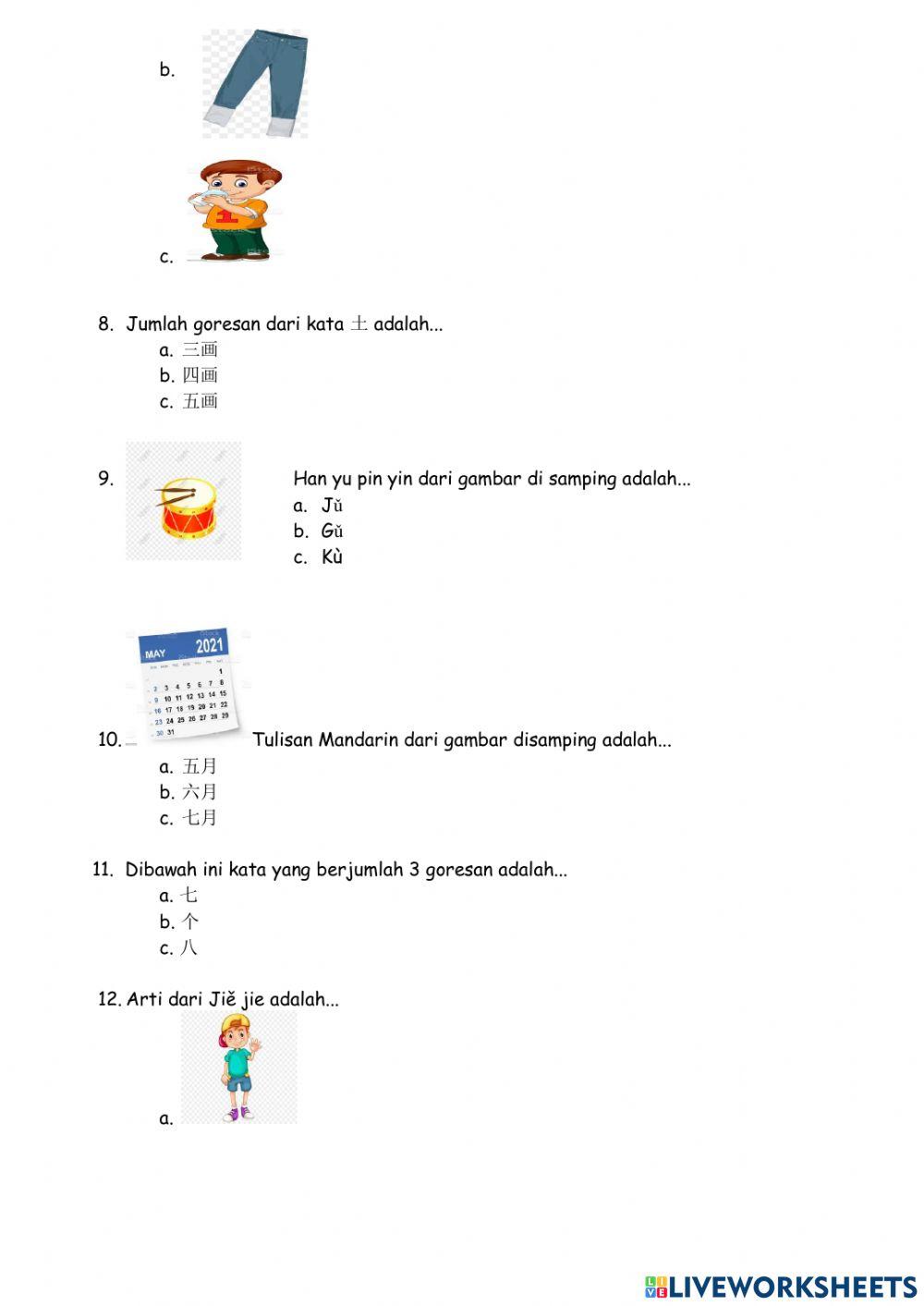 Mid semester Mandarin kelas 1