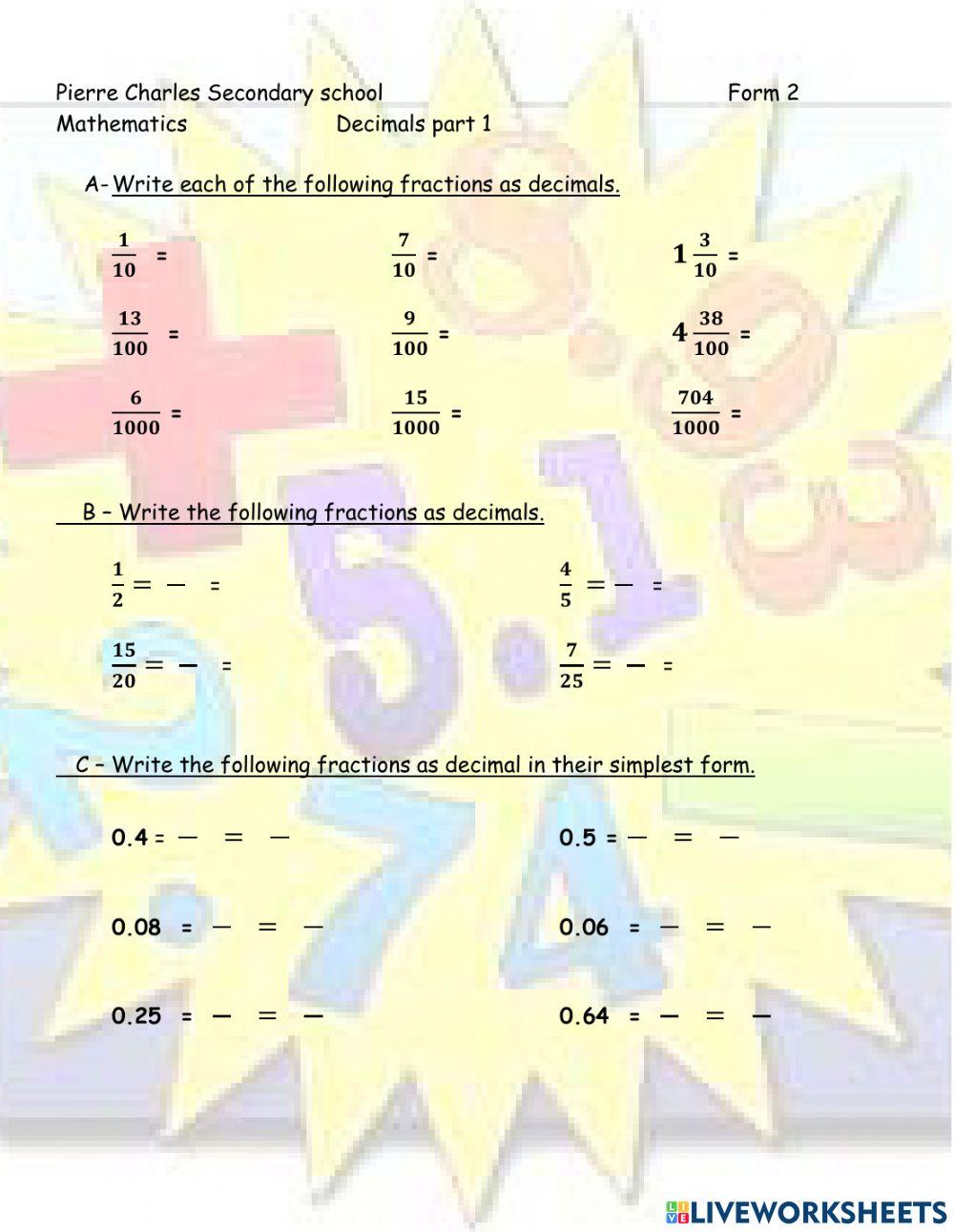 decimals part 1 test