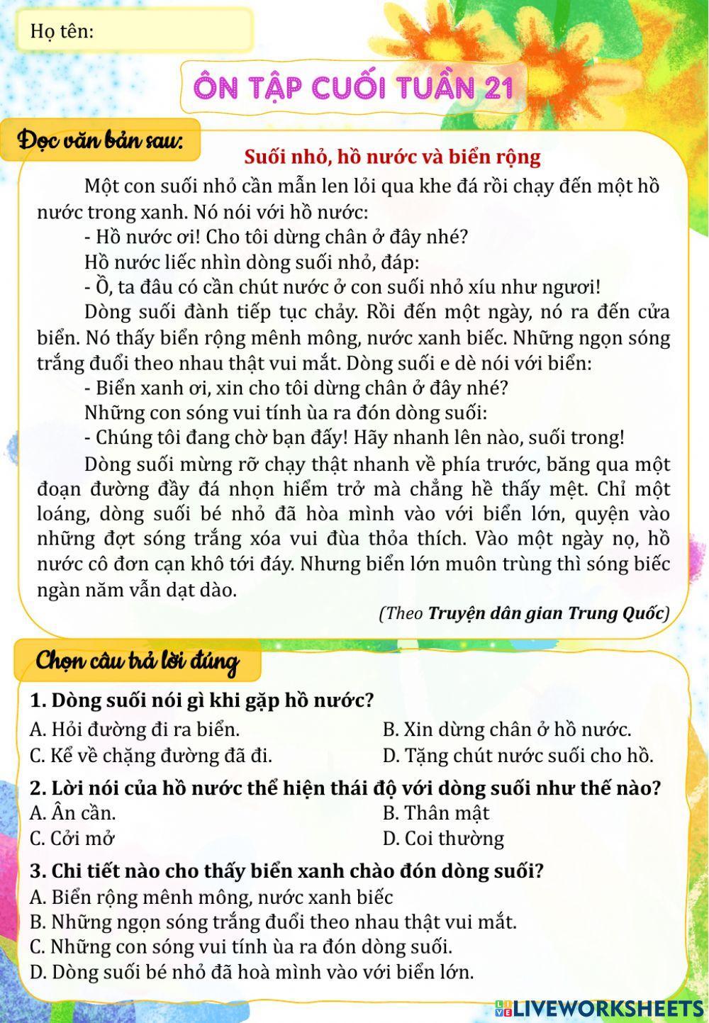 Ôn tập cuối tuần 21