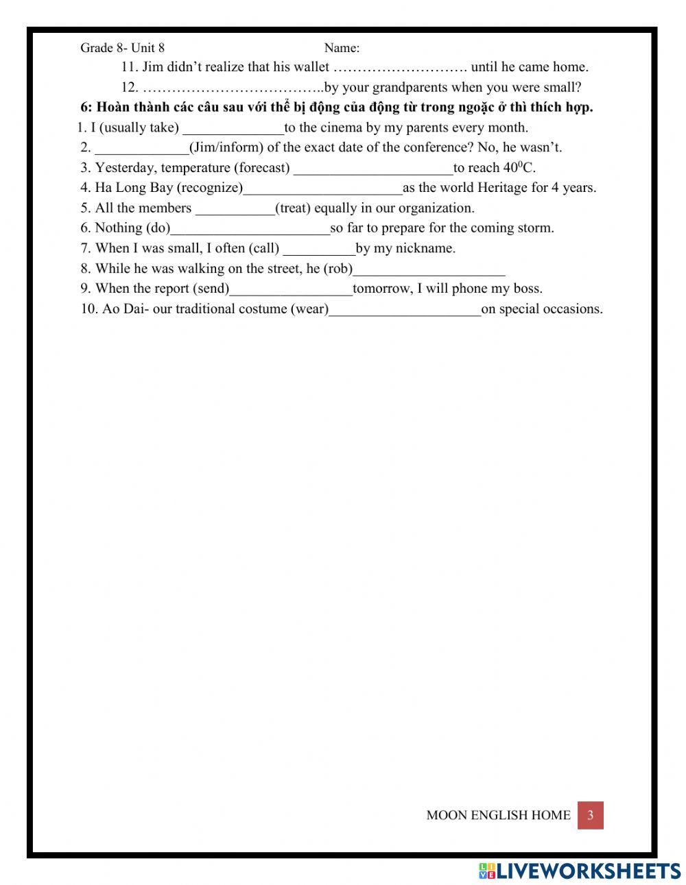 Grade 8- Unit 8- Passive Review