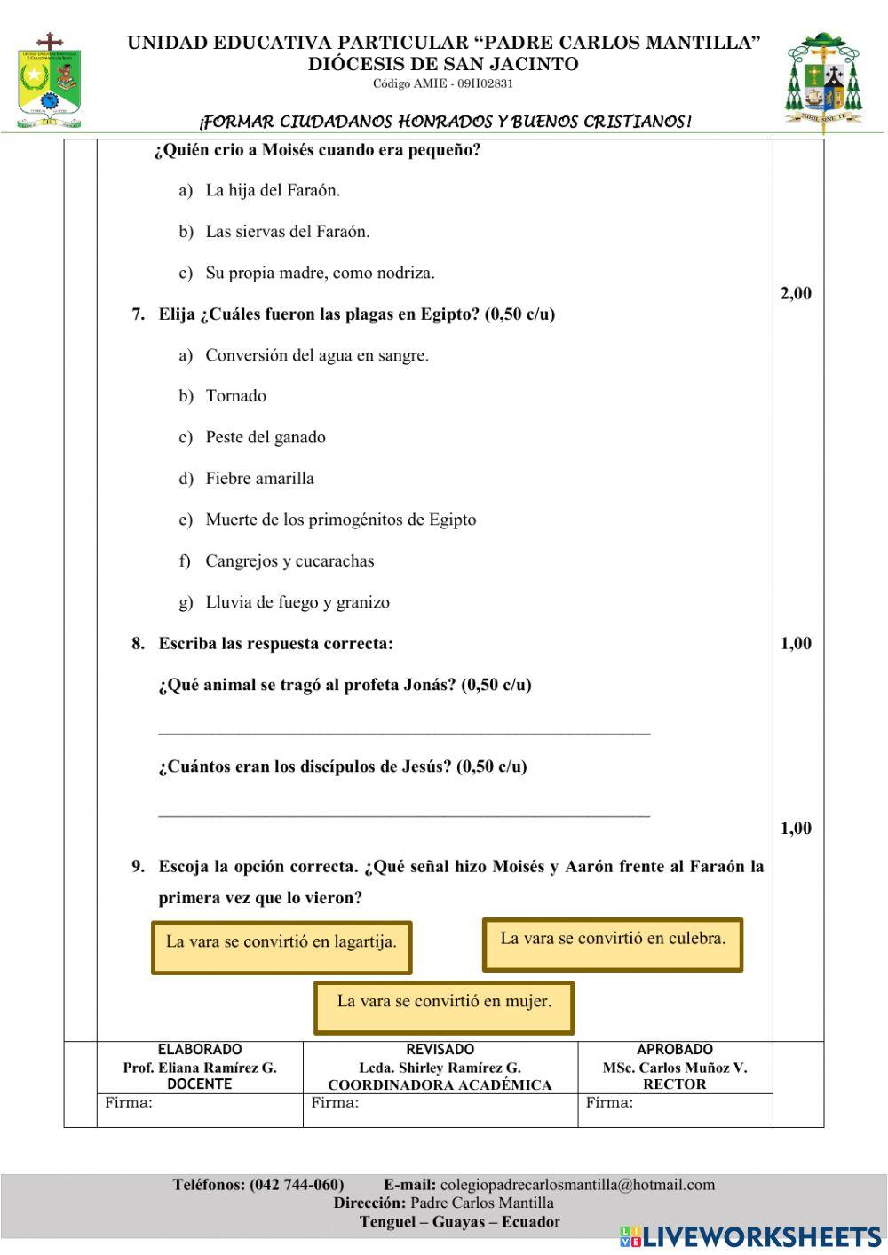 Formacion cristiana - examen quimestral