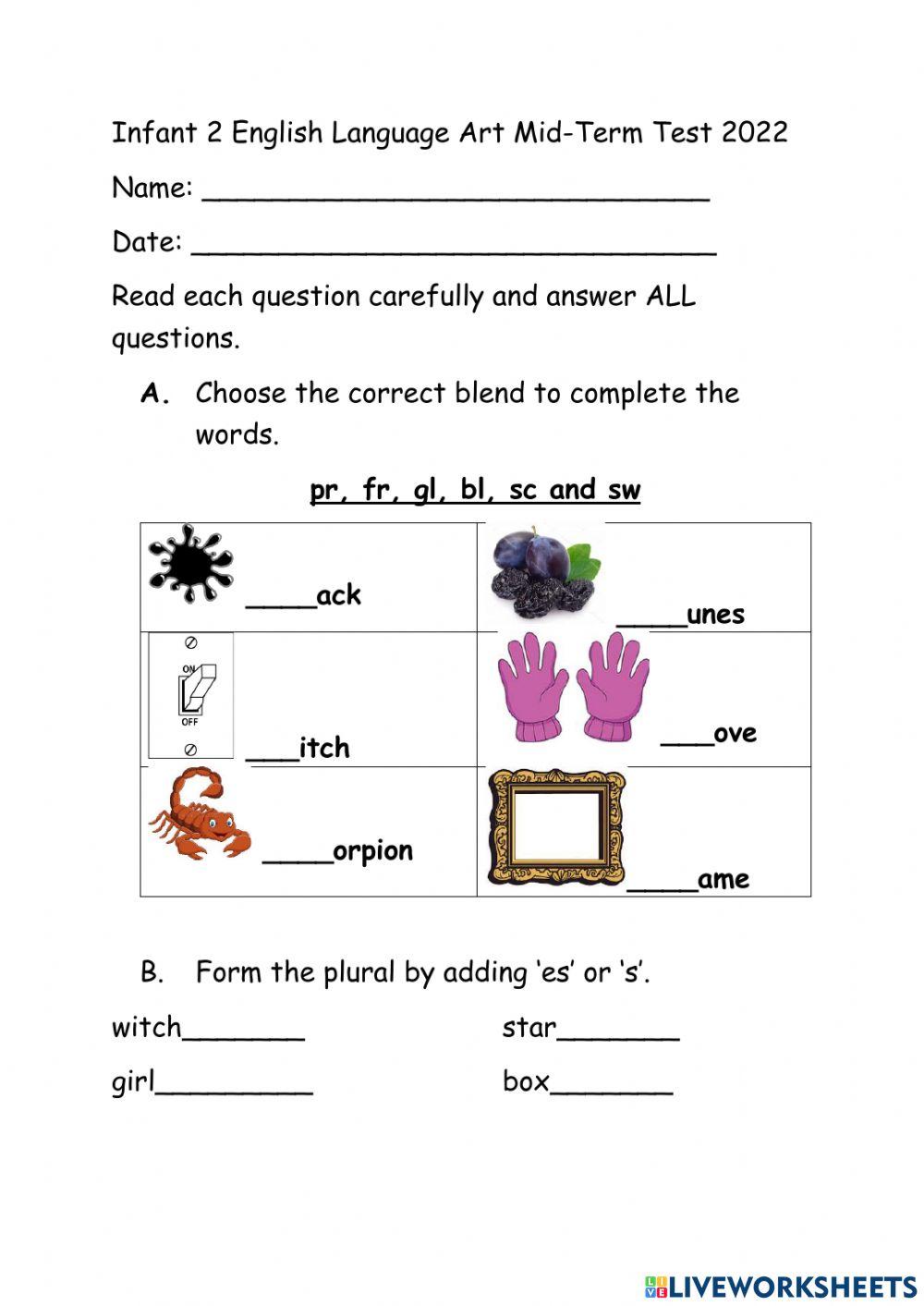 English Language Arts MidTerm Test 2022 online exercise for Live Worksheets