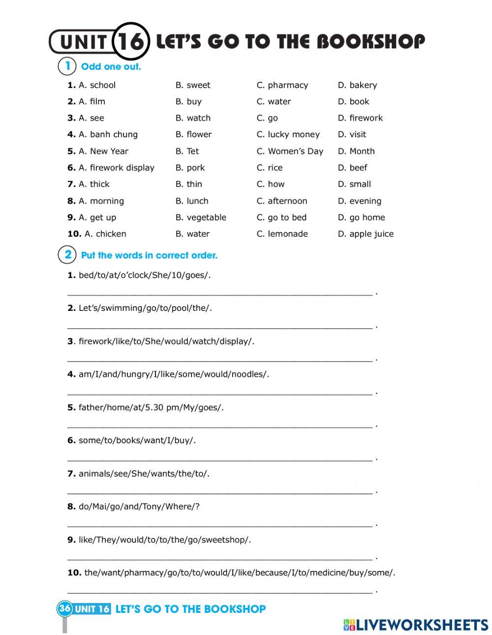 Unit 16. Let's go to the bookshop.