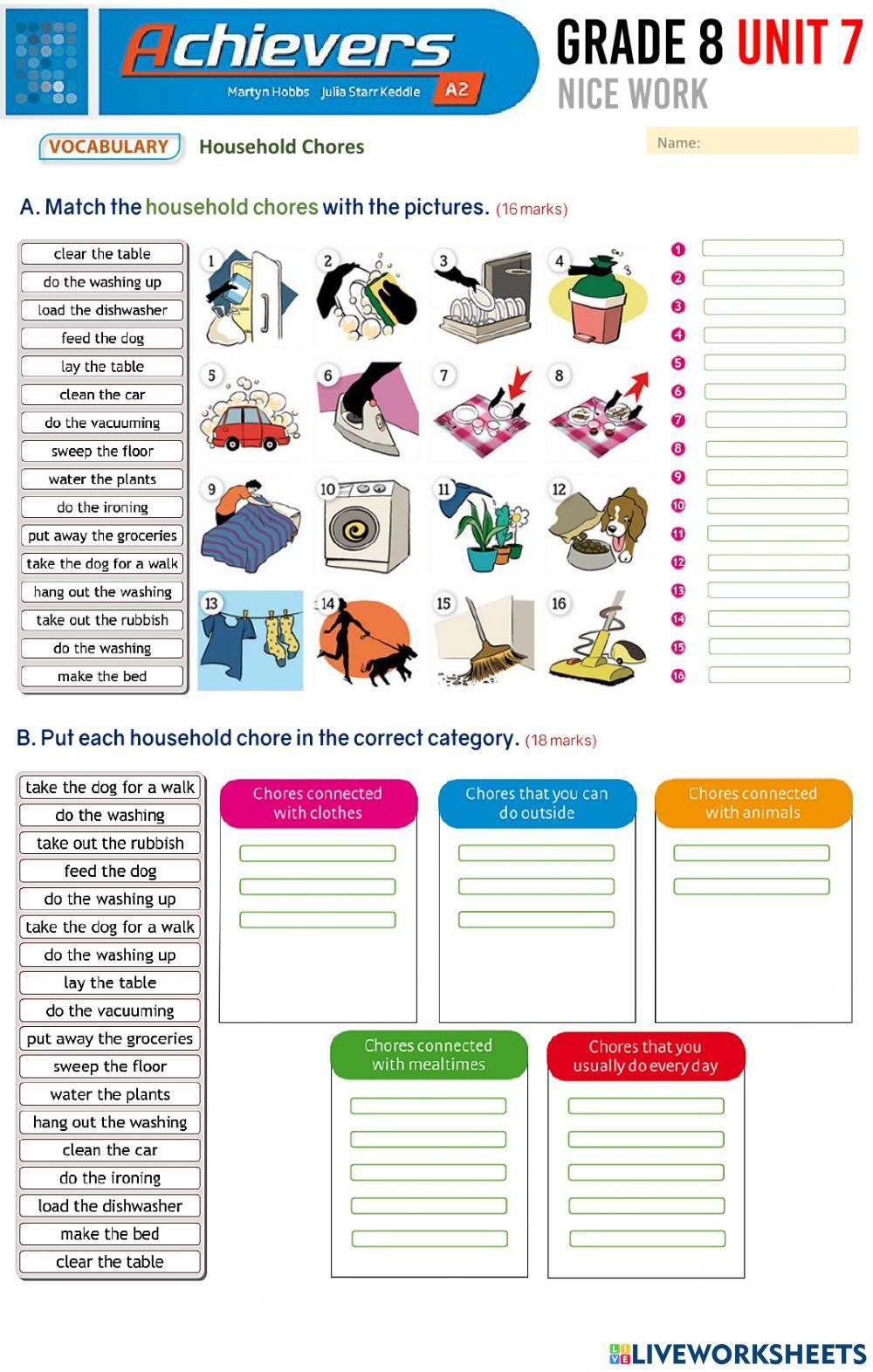 Grade 8 English UNIT 8 Household Chores (Vocabulary)