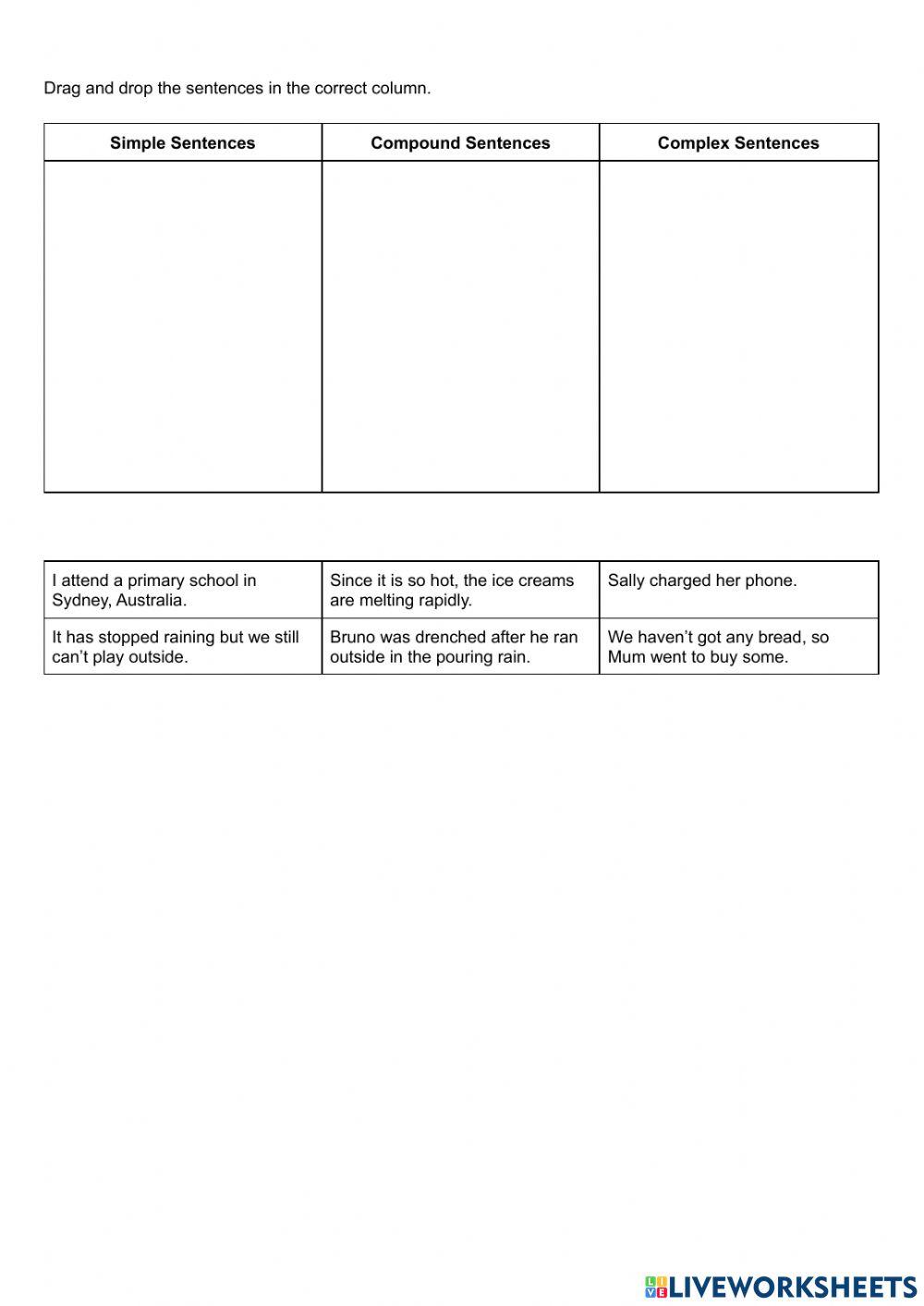 Sentence Types exercise for Grade 4 Live Worksheets