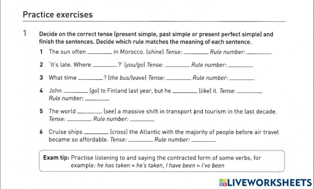 Holidays & Travel Practice Exercise 1