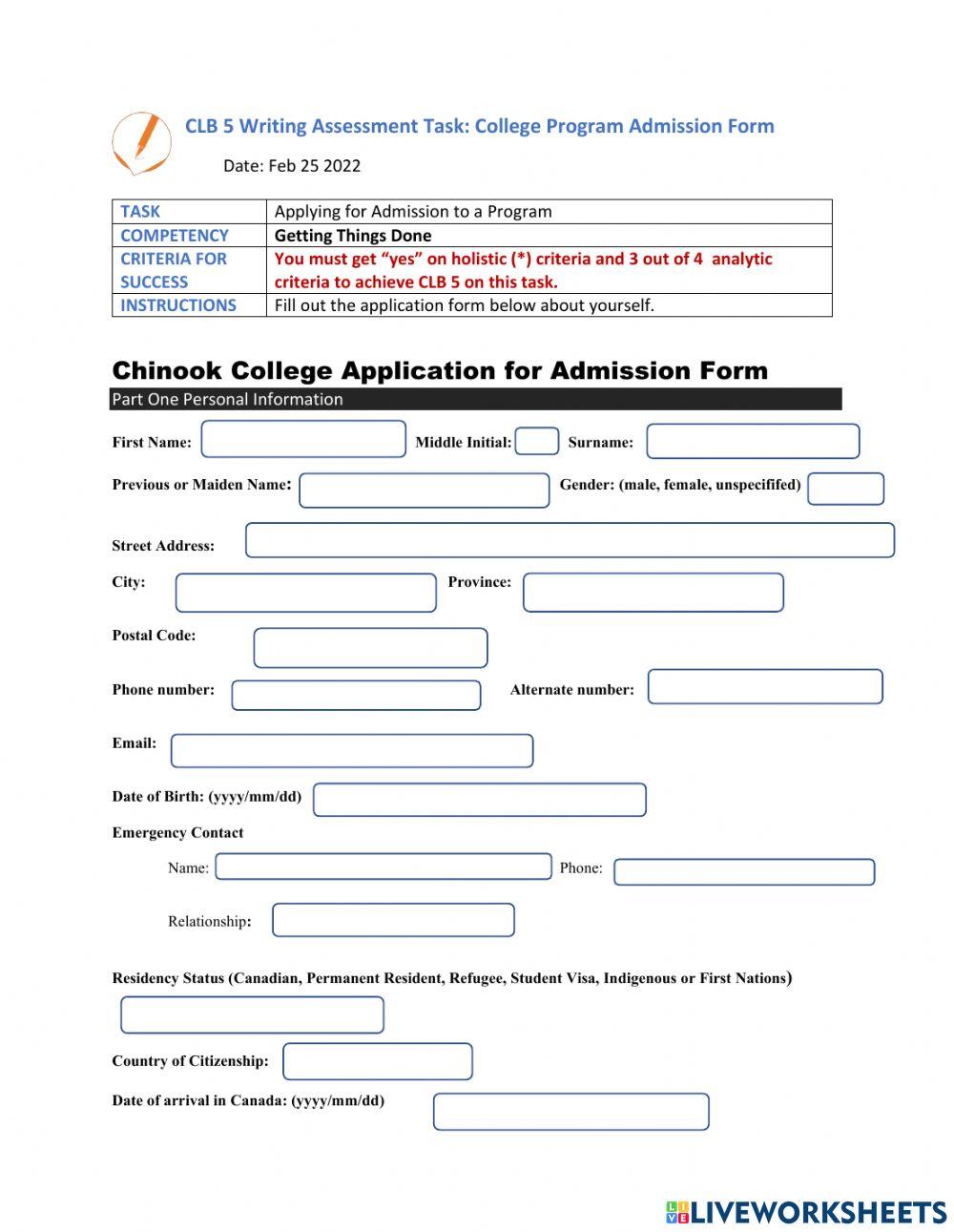 College Admission Form