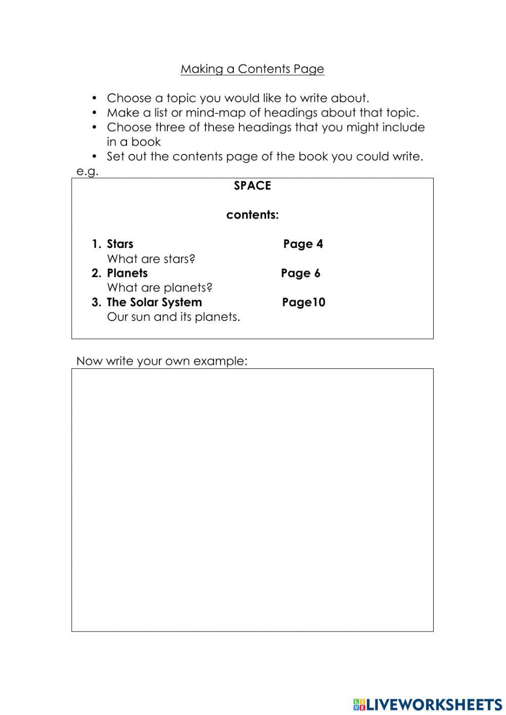 Make a contents page
