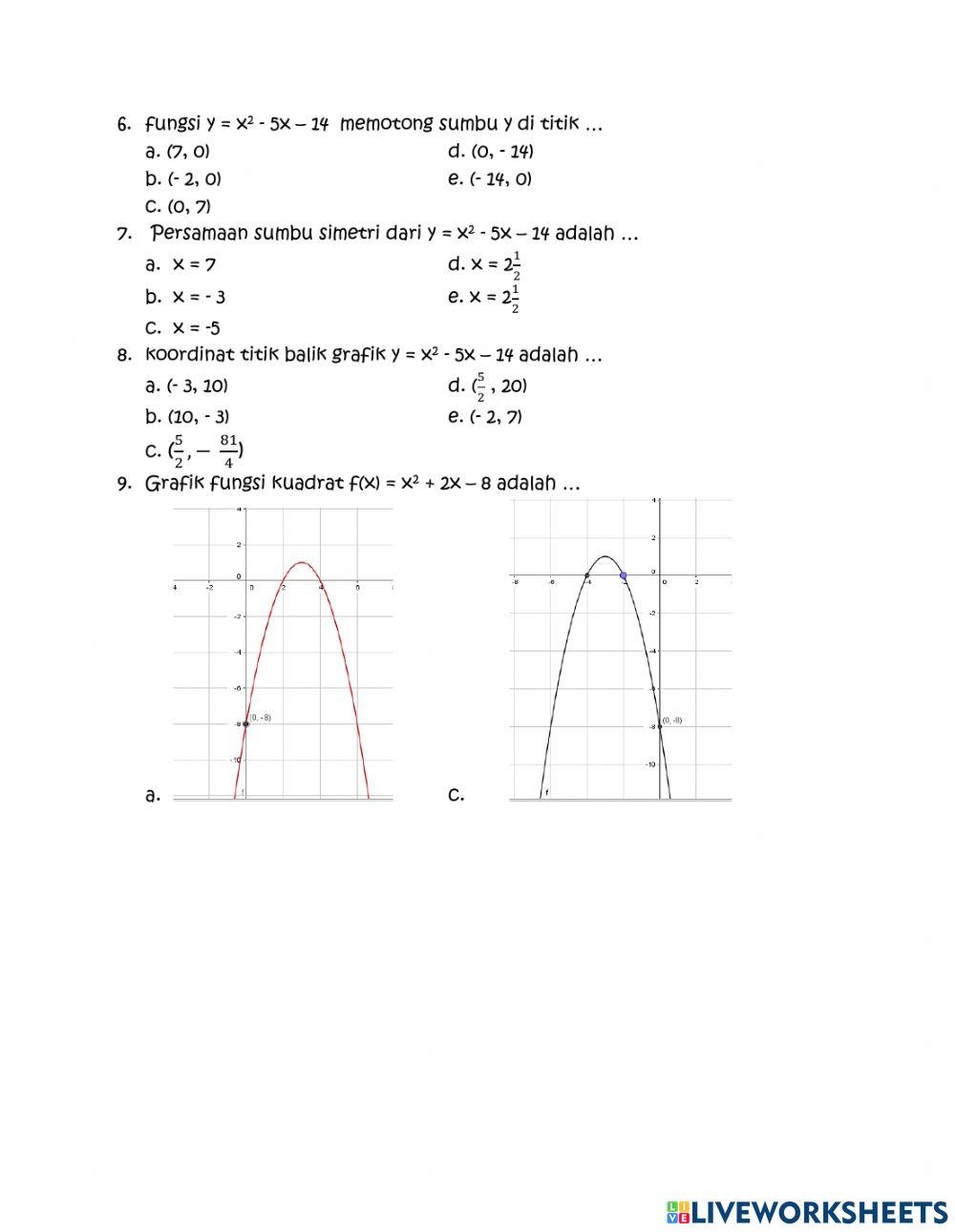 Ulangan harian persamaan dan fungsi kuadrat