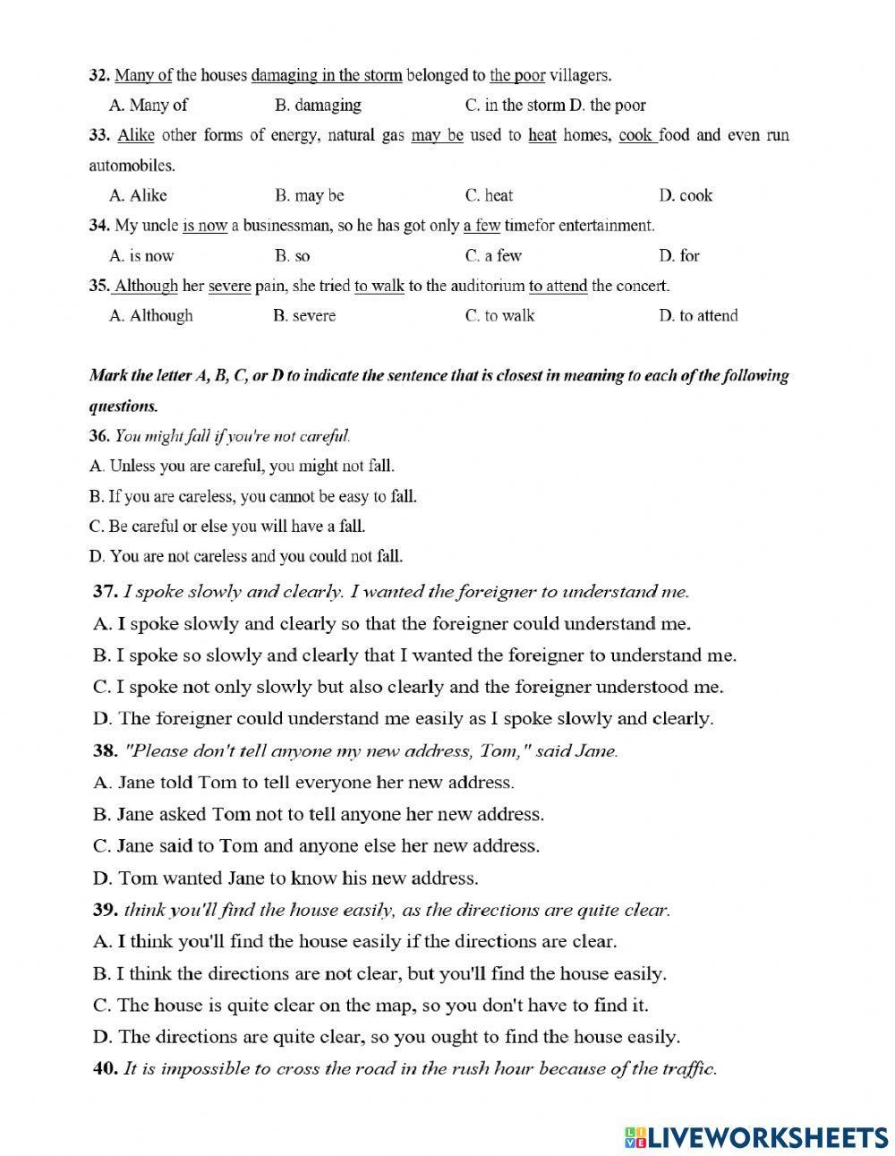 Grade 10 entrance Test