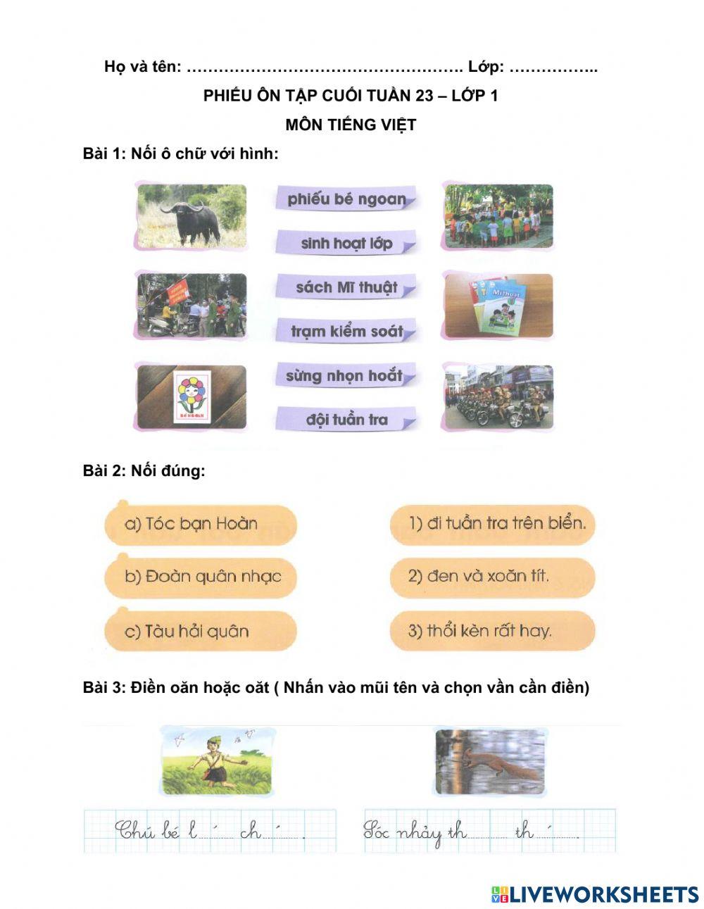 Phiếu ôn tập TV - tuần 23