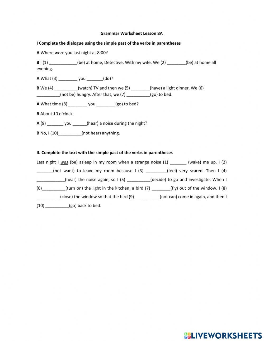 Simple past regular and irr verbs