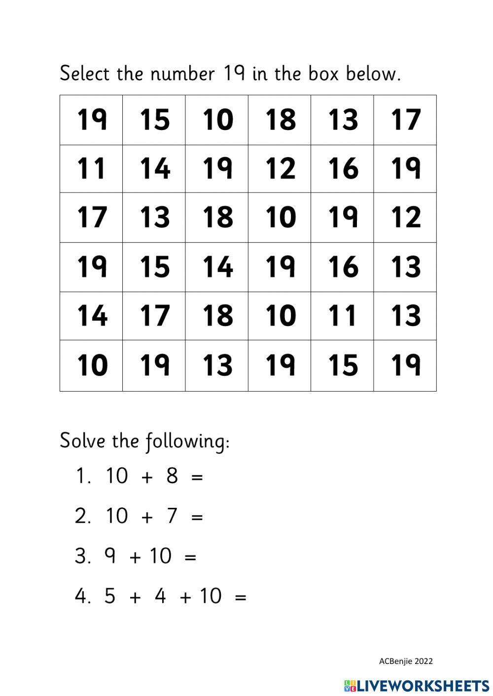Numbers 11 - 19 Numbers 11 - 19