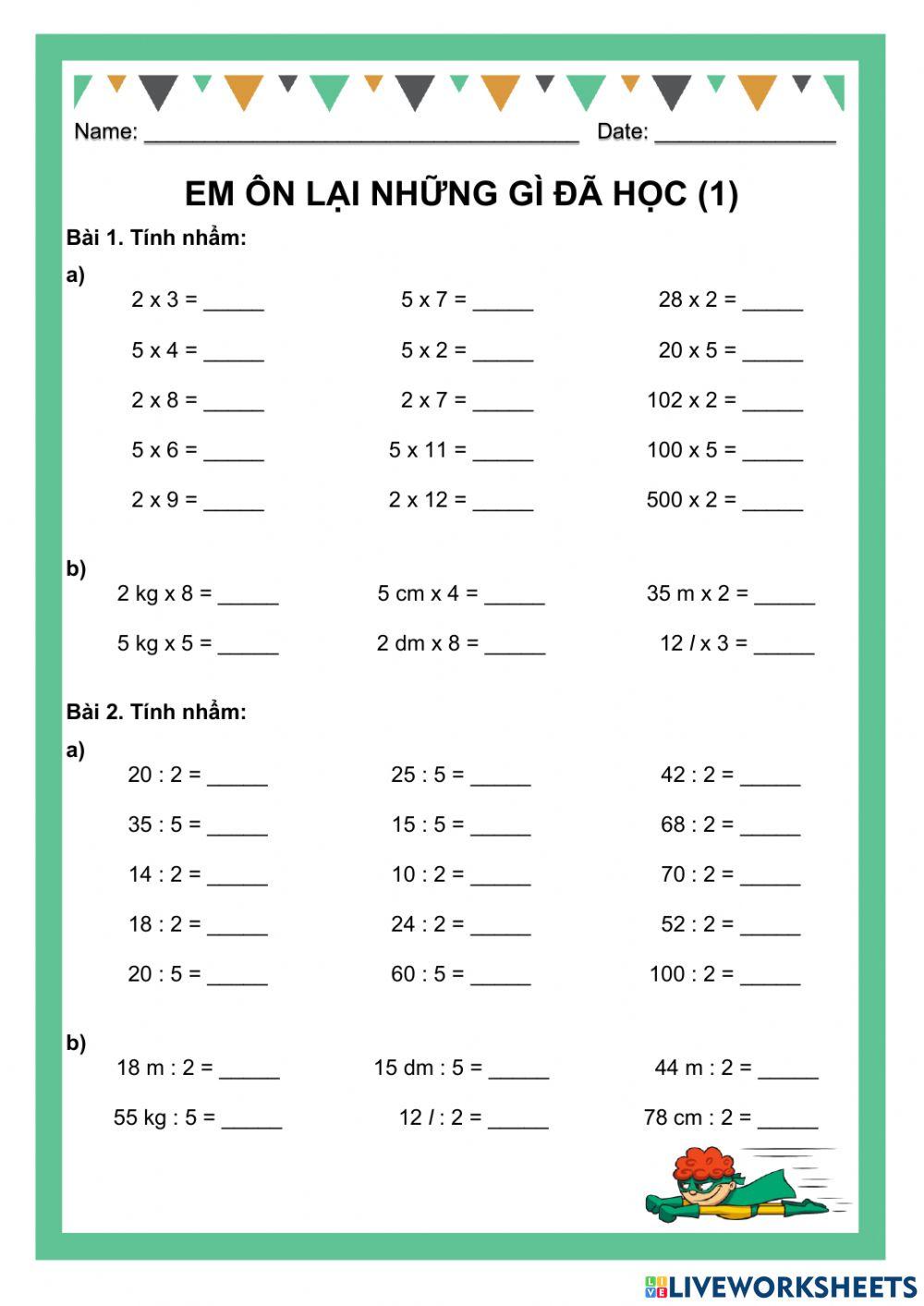 Toán 2-Ôn tập giữa học kì 2-Bảng nhân, chia 2 và 5