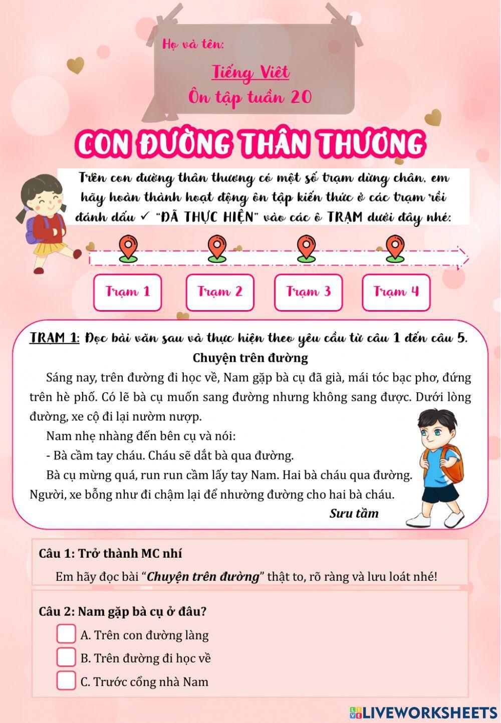 Lớp 2 - Tiếng việt - Tuần 20