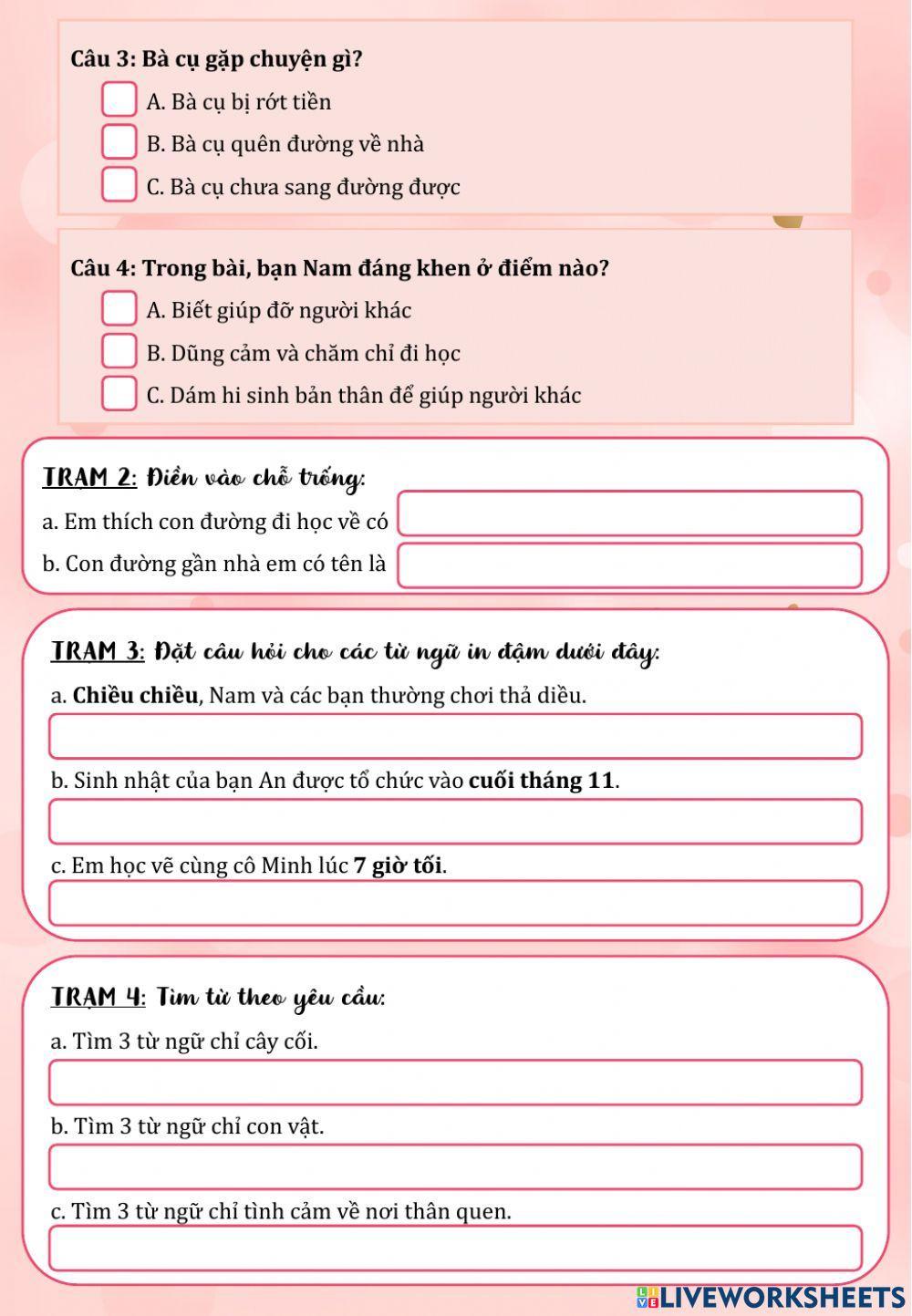 Lớp 2 - Tiếng việt - Tuần 20