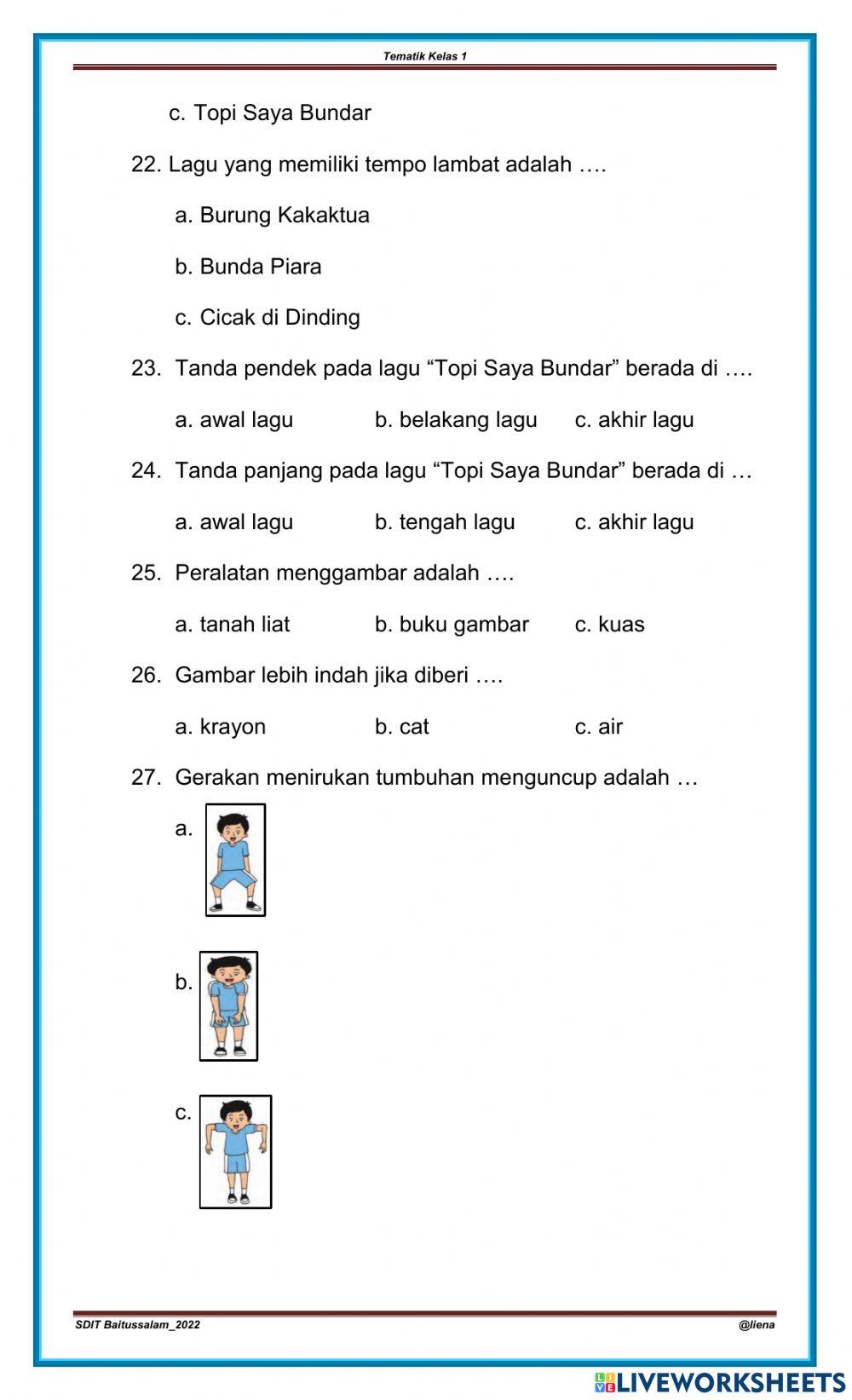 Ulangan Tematik kelas 1