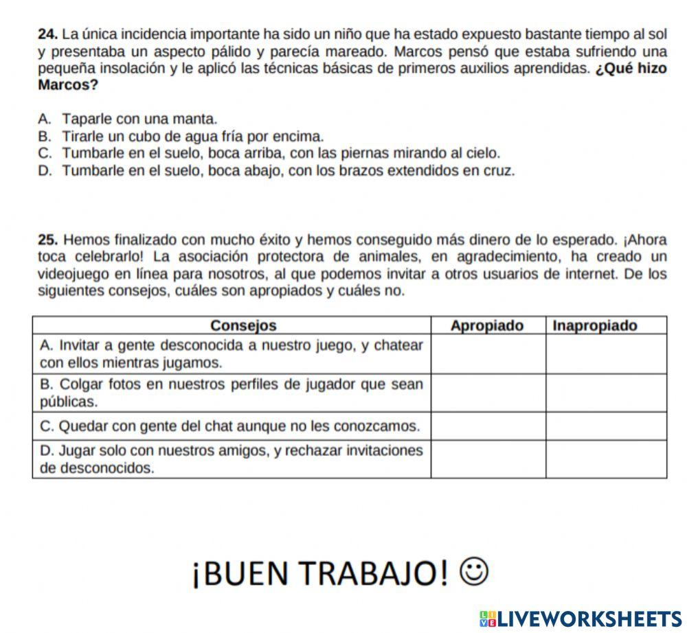 Prueba CAM 6º: Competencias básicas ciencias y tecnología 24 y 25