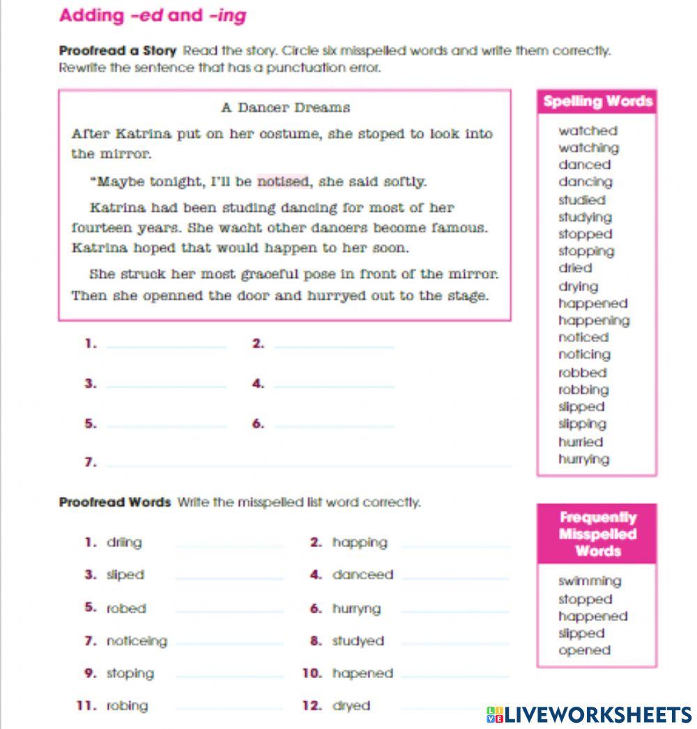 Ed and ing endings worksheet | Live Worksheets