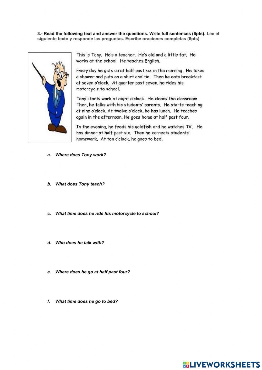 Topic 4:Wh-questions, telling the time and reading comprehension practice