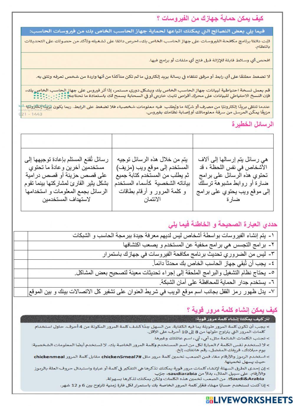 مراجعة كامل المنهج لمادة المهارات الرقمية للصف الأول متوسط الفصل الدراسي الثاني
