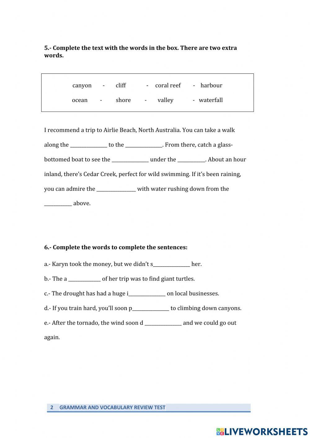 Grammar and Vocabulary Review Test 4º ESO