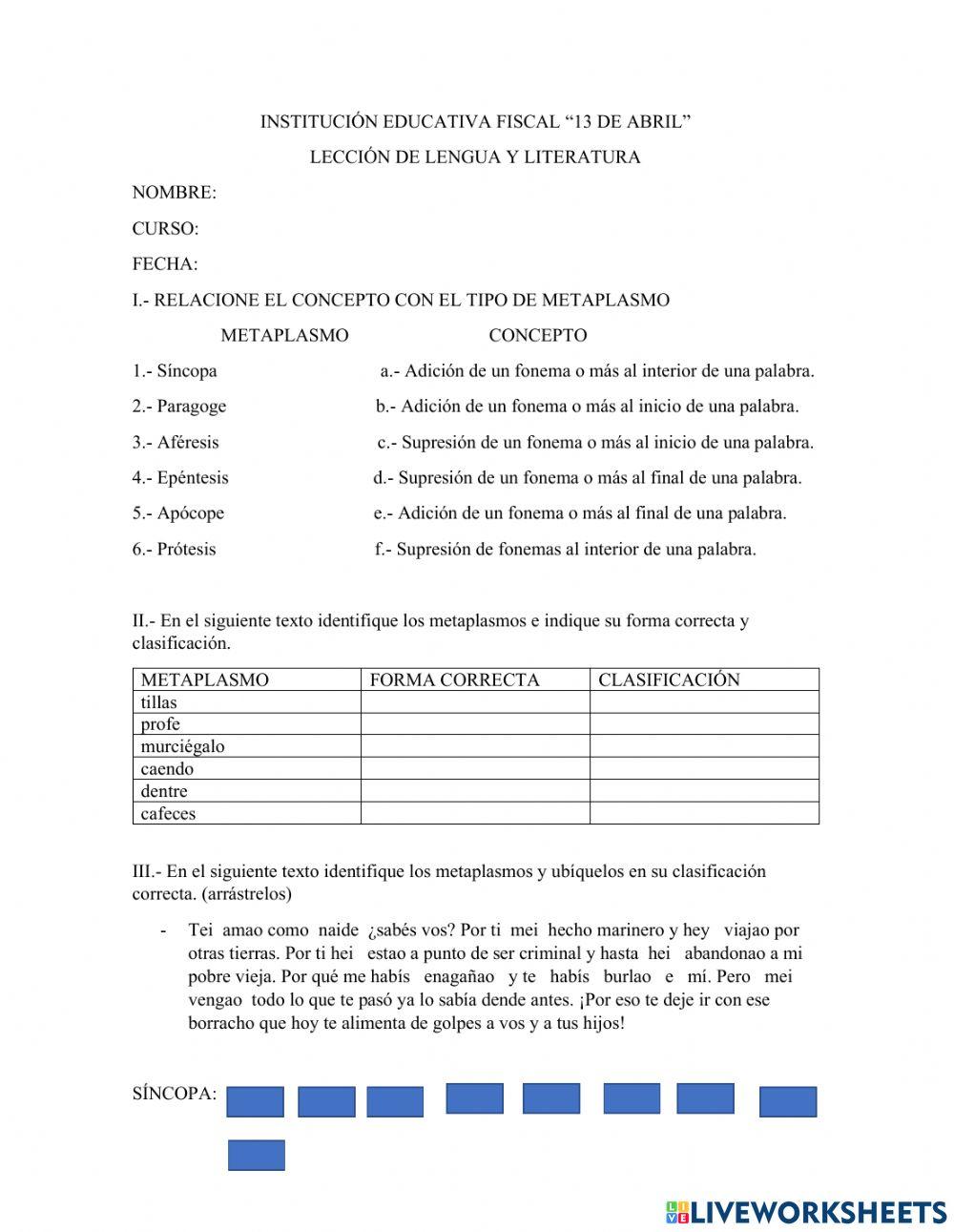 LECCIÓN DE METAPLASMOS