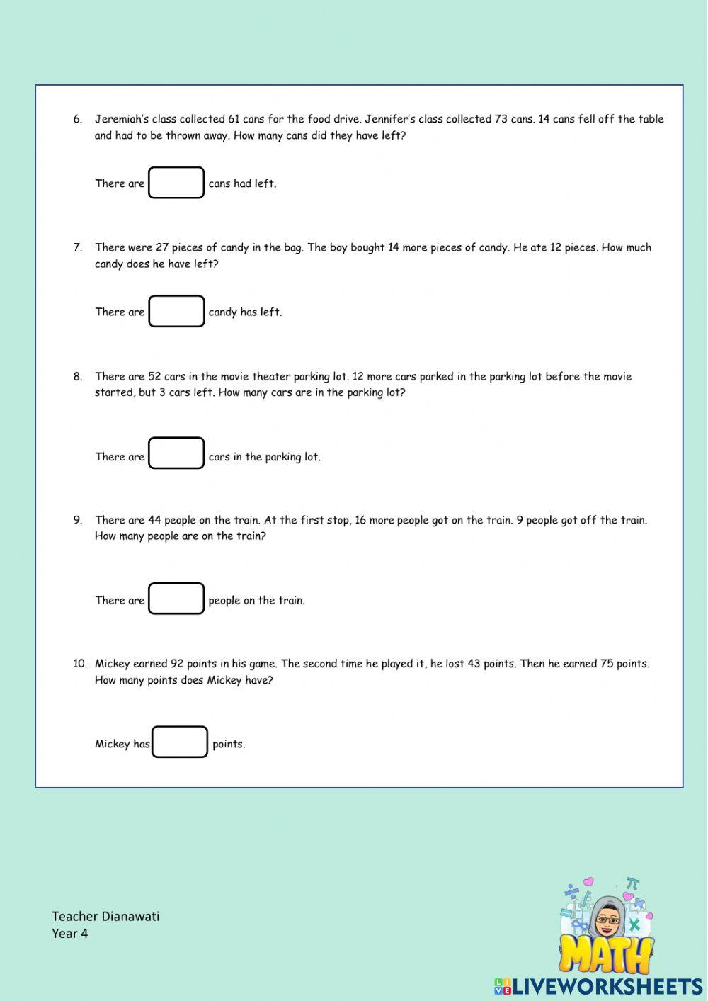 SOLVING WORD PROBLEMS - PART 1-YEAR 4
