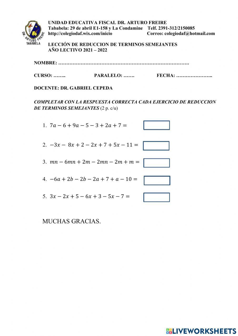 Reducción de Monomios semejantes