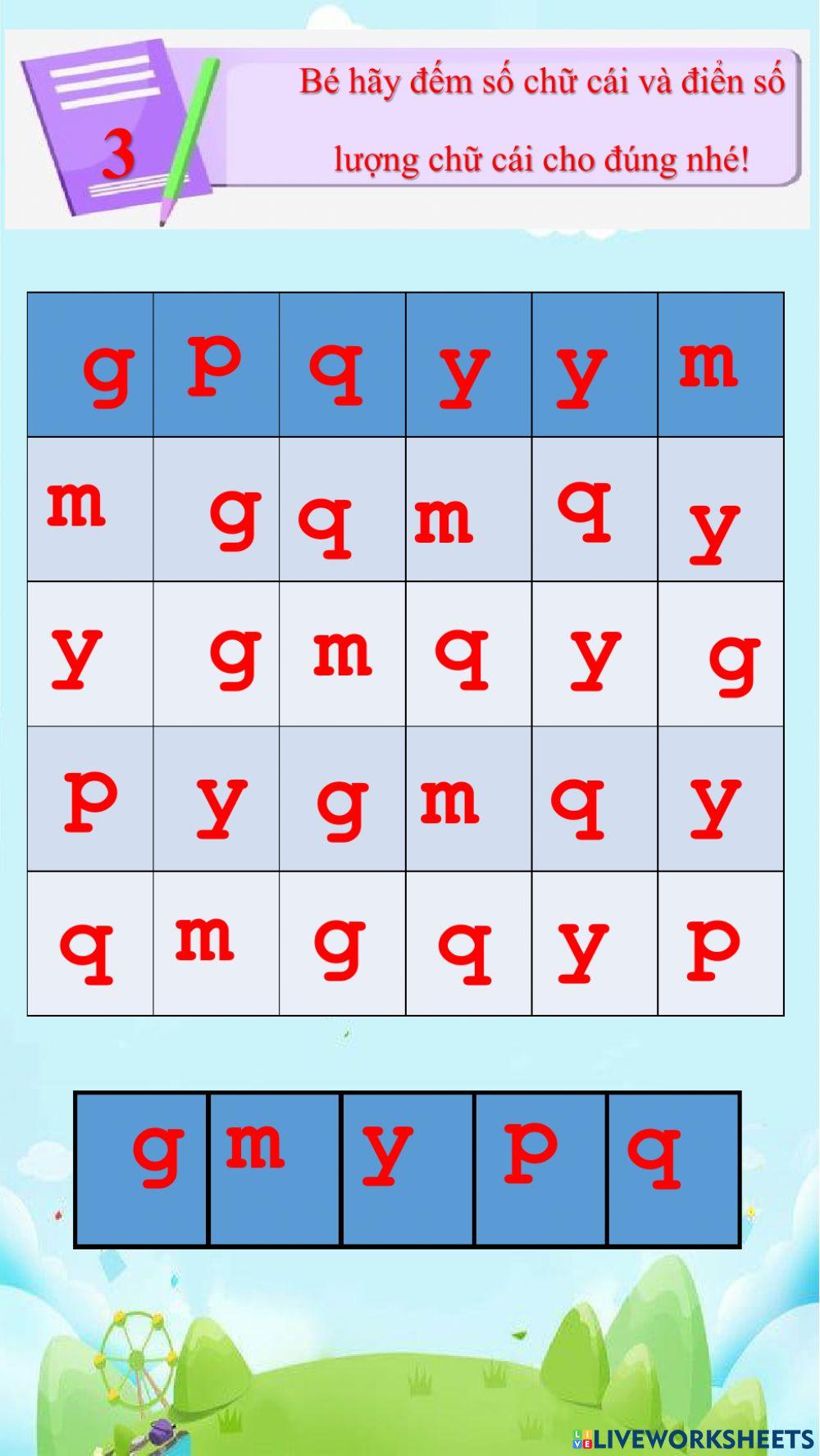 Bài tập trò chơi chữ cái g-y
