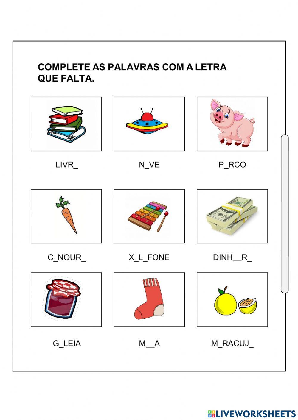 Atividade 01 completar com a letra que falta