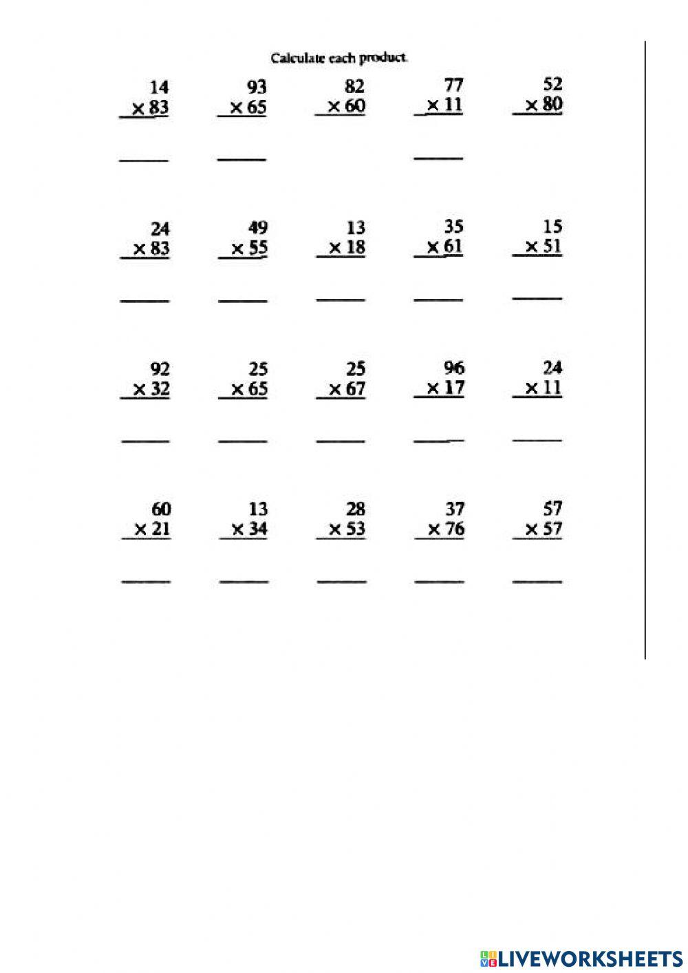 2 digits multiplication interactive worksheet | Live Worksheets