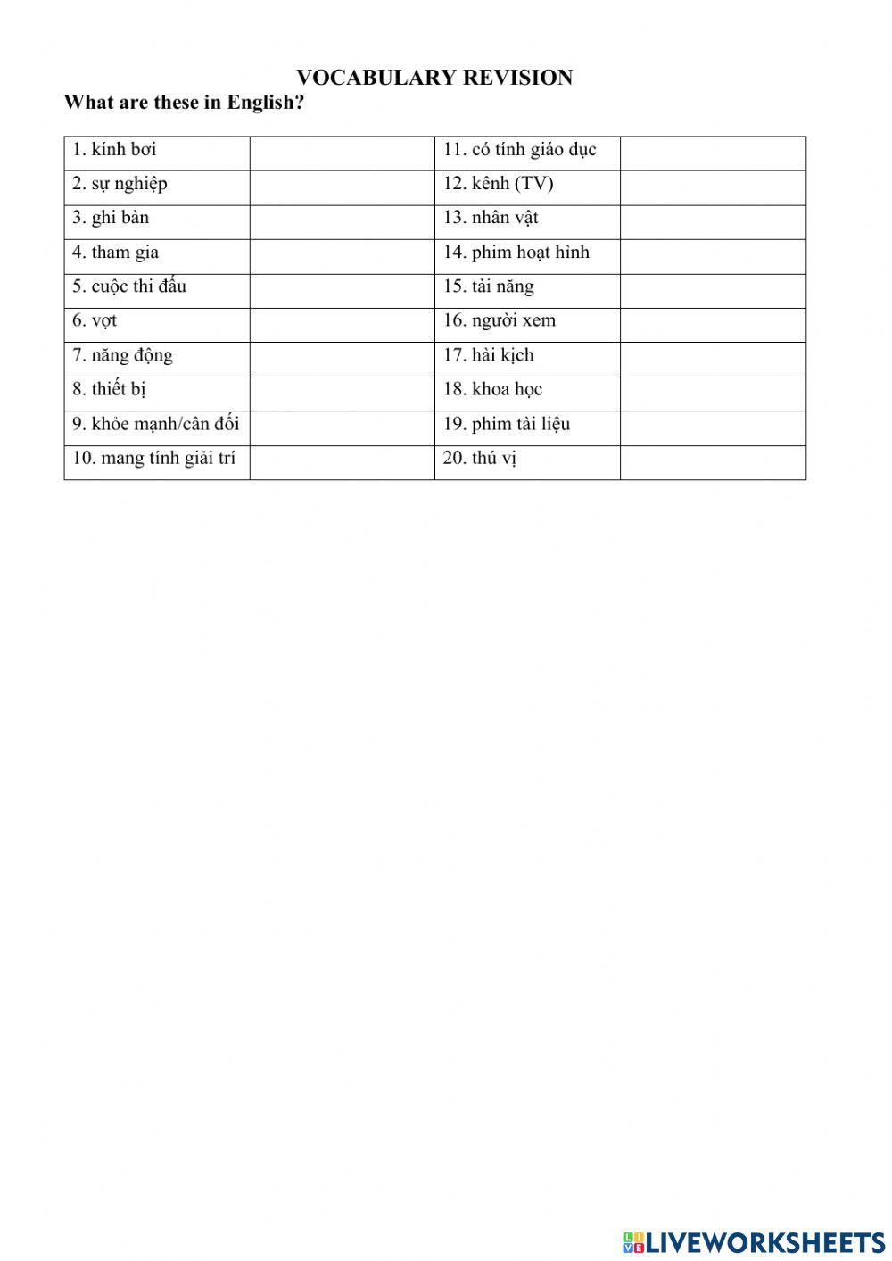 E6 - FT - Unit 8 - Vocab revision