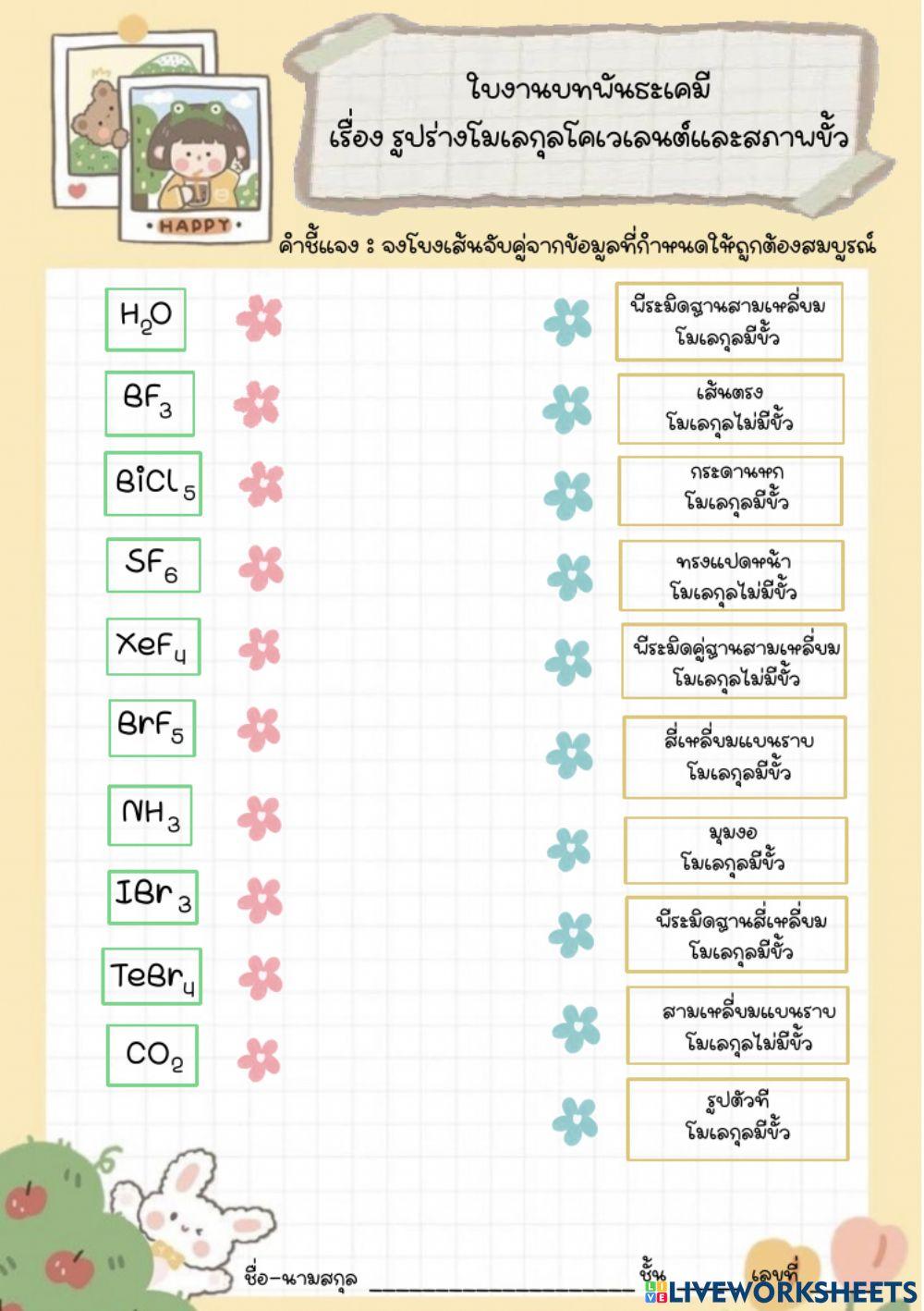 ใบงานบทพันธะเคมี