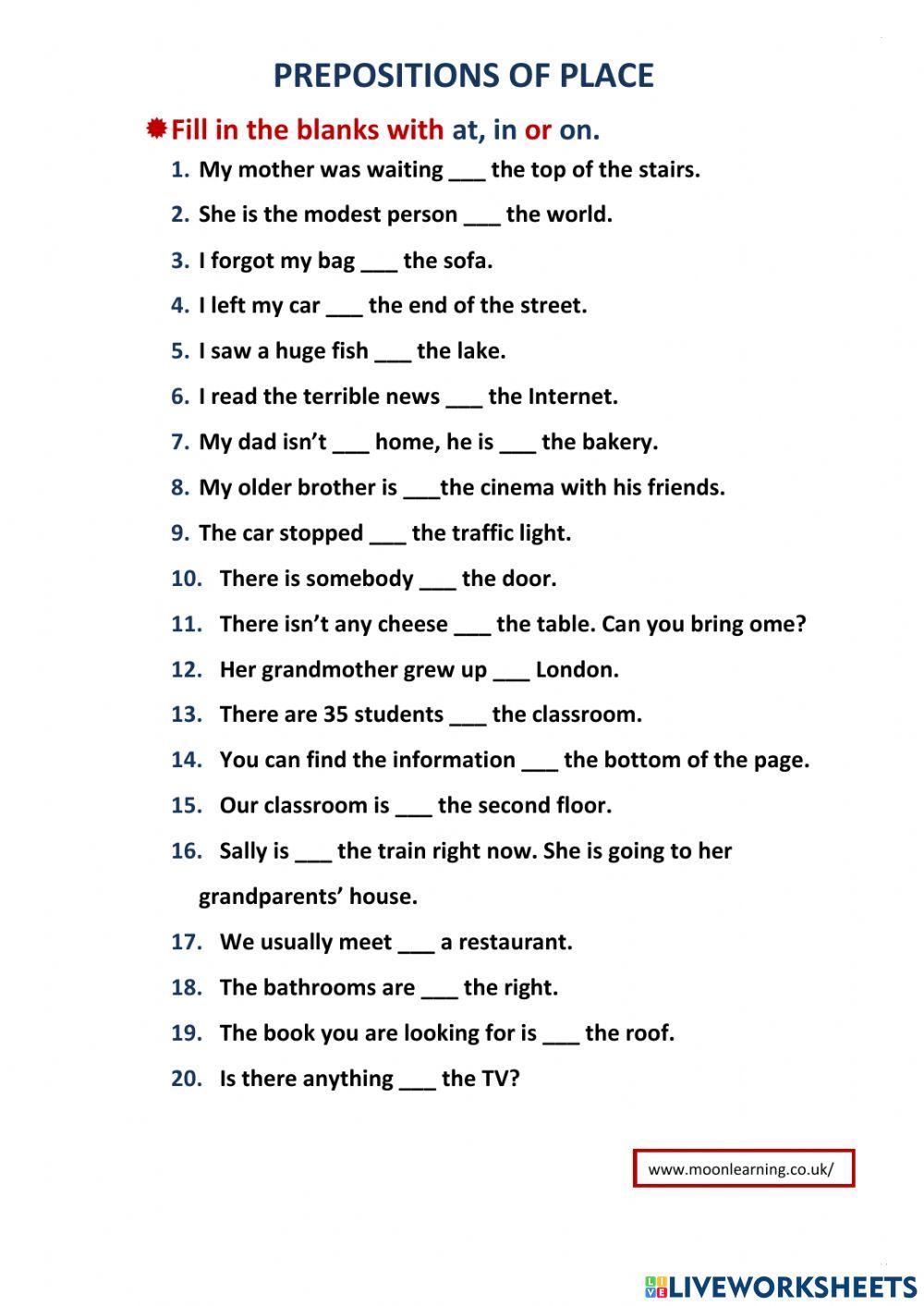 Prepositions of place