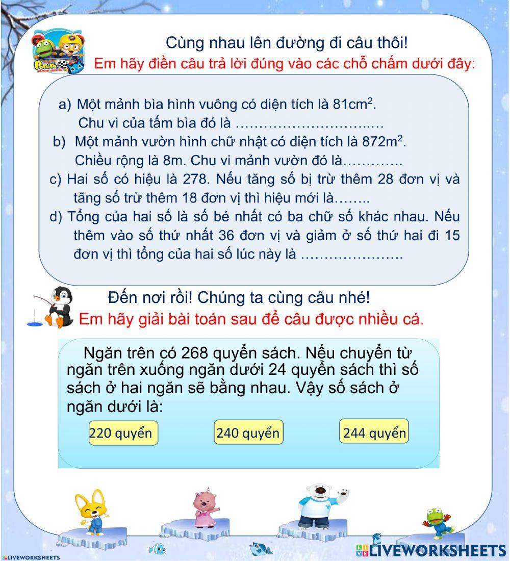 Phiếu ôn tập toán 3 cuối tháng 2