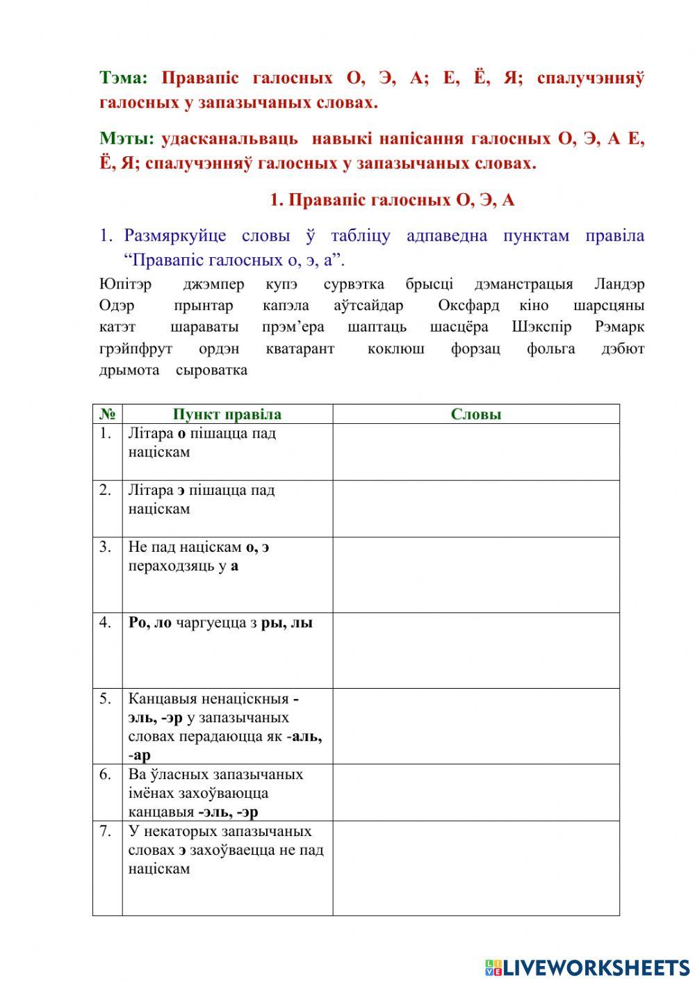 Правапіс галосных