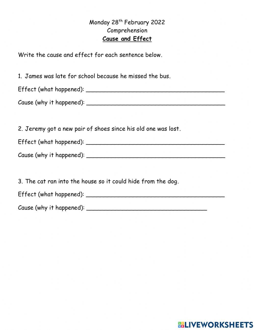 Cause and Effect-Worksheet 1