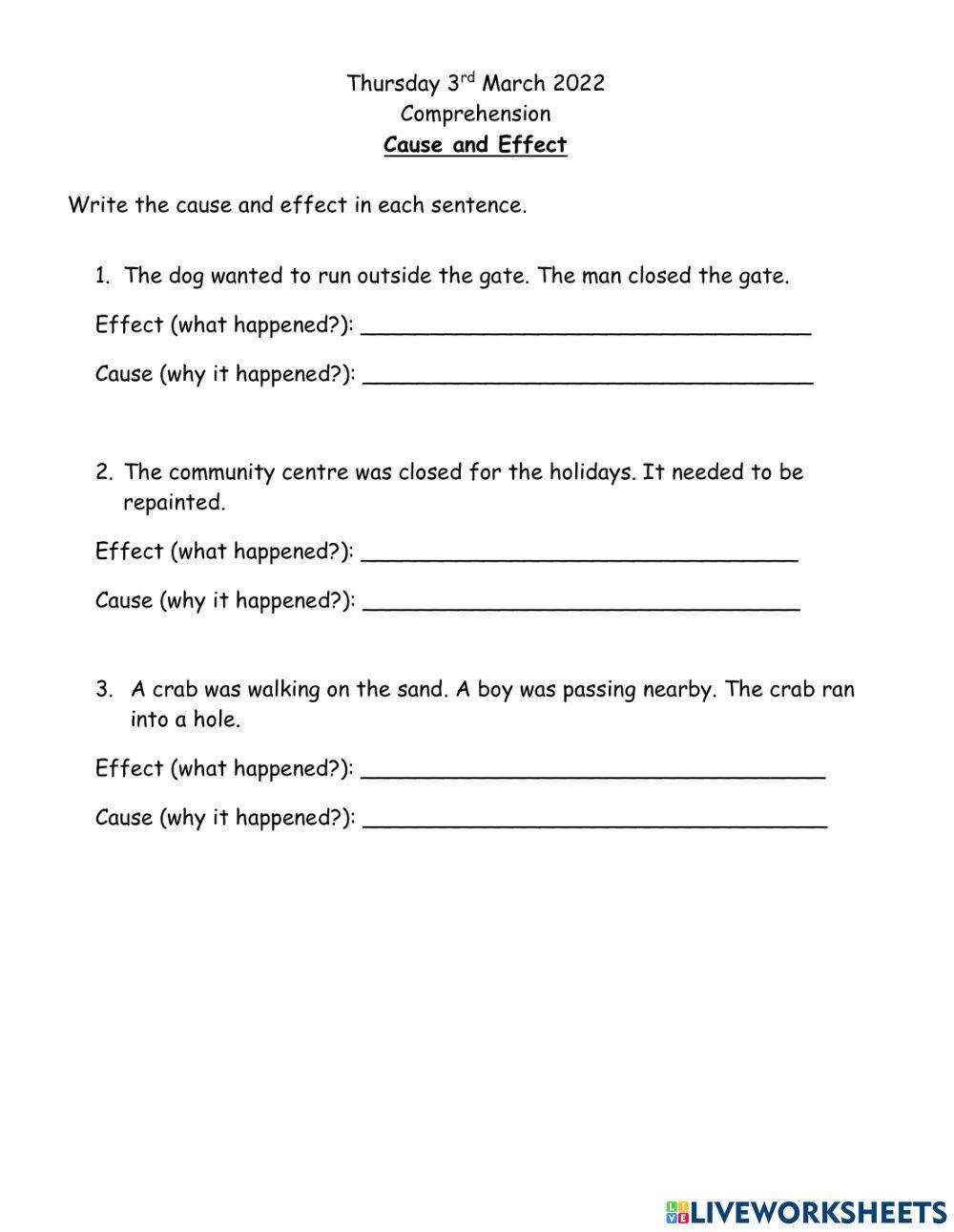 Cause and Effect - Worksheet 2