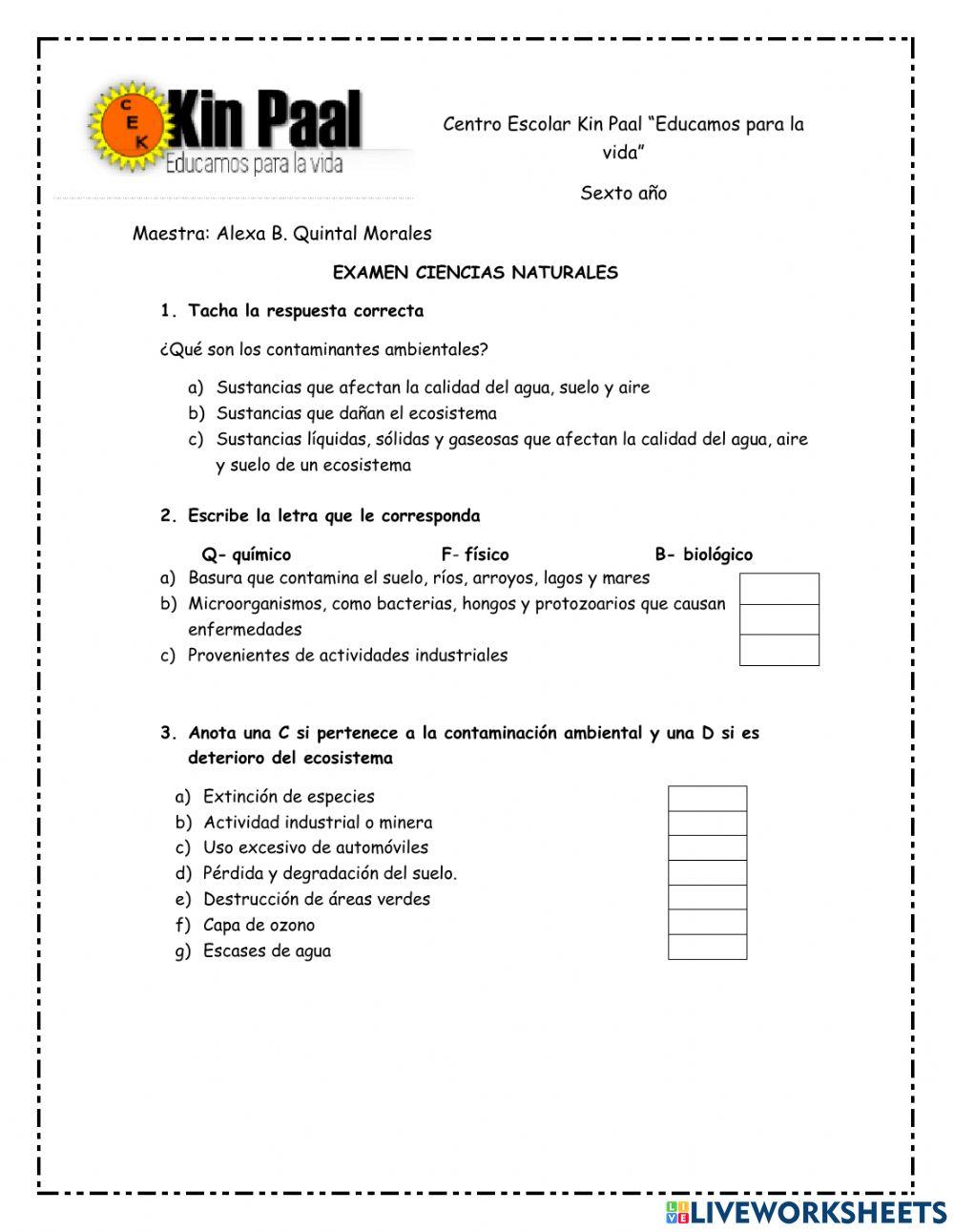 Examen de Ciencias Naturales