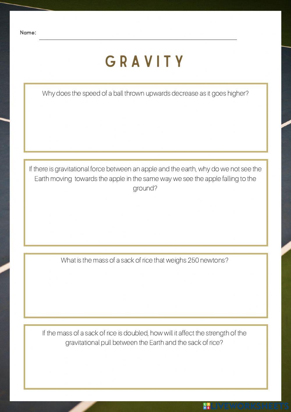Gravity Worksheet