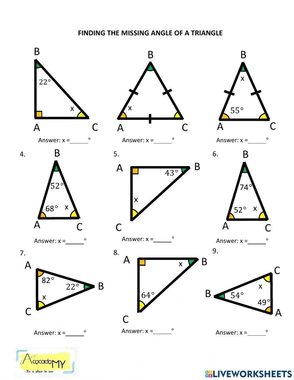 Angles in Triangles worksheet | Live Worksheets angles-in-triangles-worksheet-live-worksheets