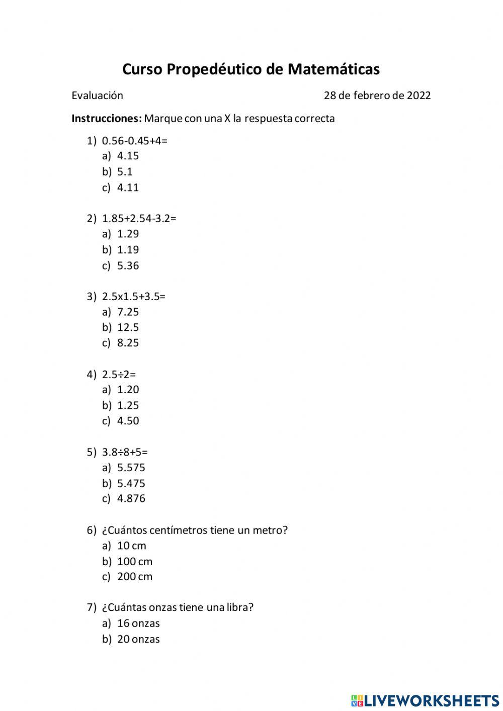 Operaciones con Decimales
