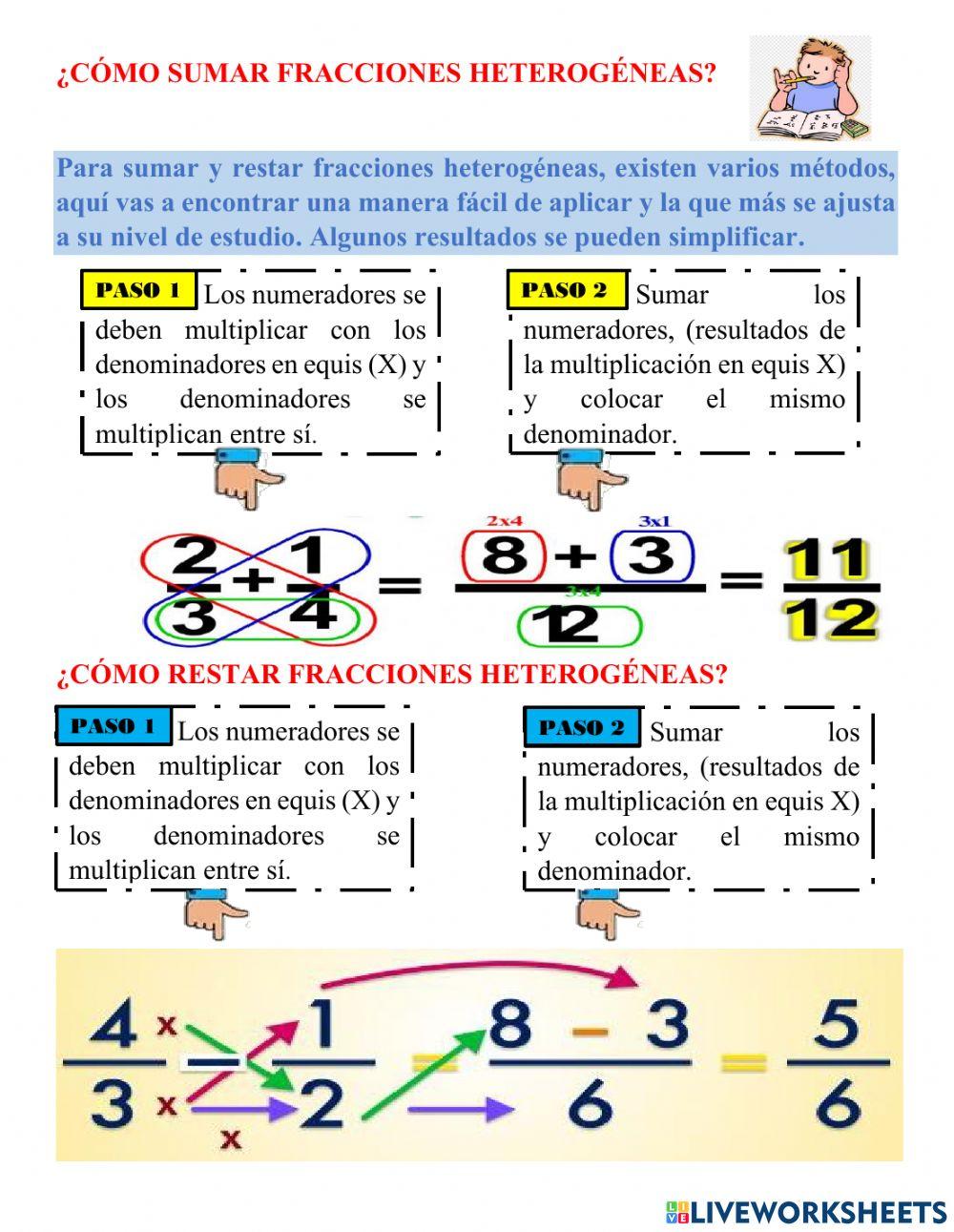 Sumas y restas entre fracciones homogéneas y heterogéneas