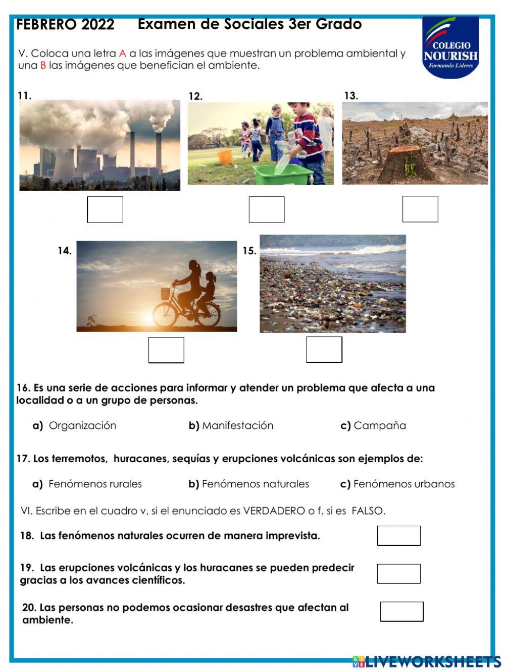 Examen de sociales 3er grado