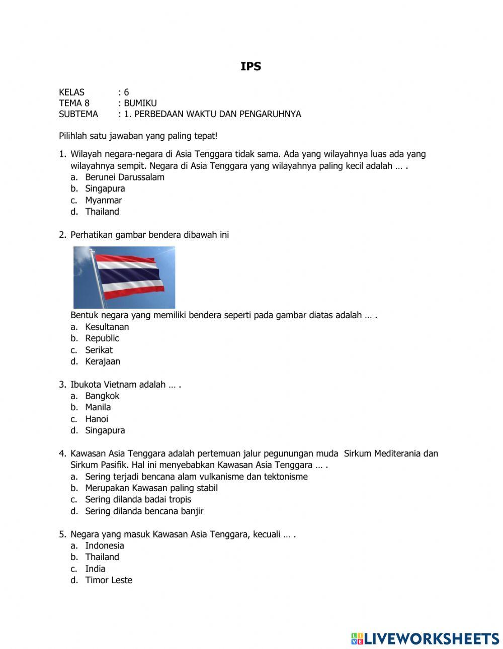 UH IPS Kelas 6 Tema 8 Subtema 1